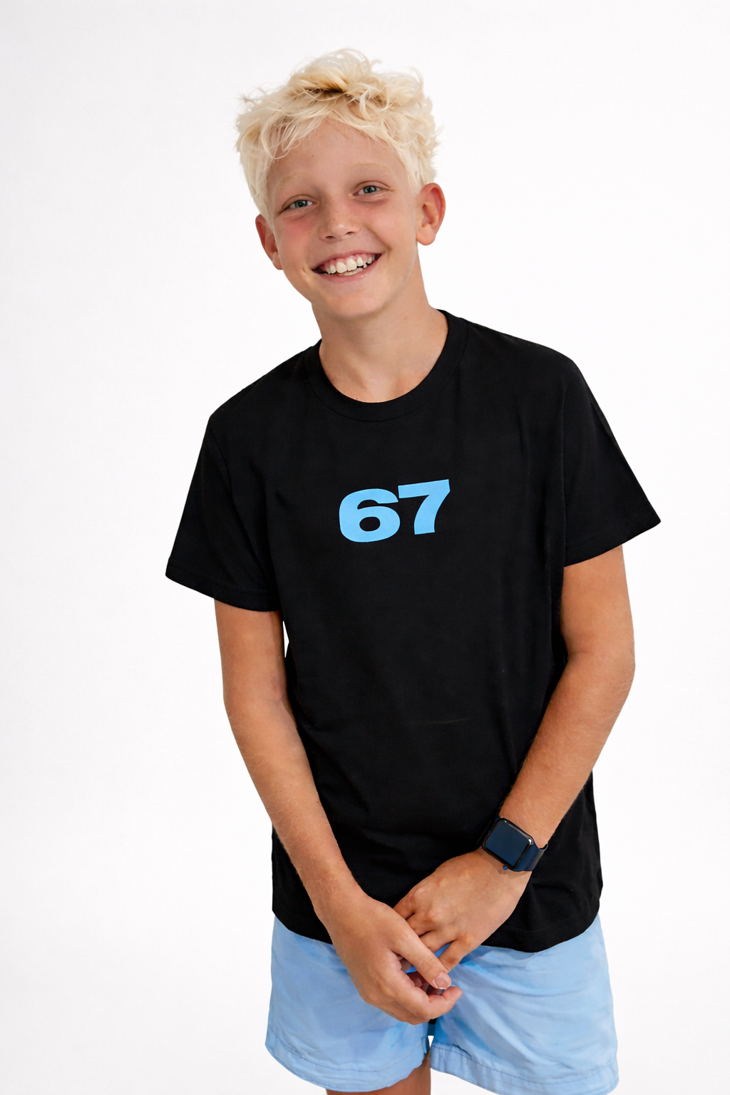 The 67 Youth Tee | Black Tee with Blue Logo